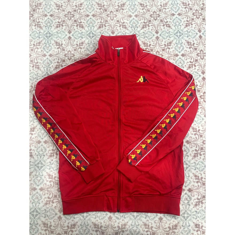 Kappa Banda Track Jacket Mens XL Red Yellow Black Logo Tape Full Zip Sportswear